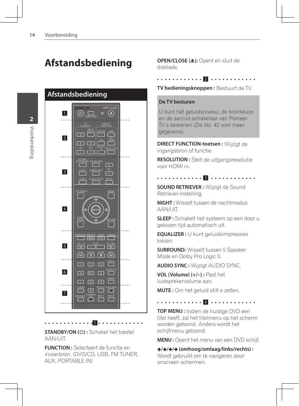 14 afstandsbediening, Afstandsbediening | Pioneer DCS-424K User Manual | Page 198 / 280