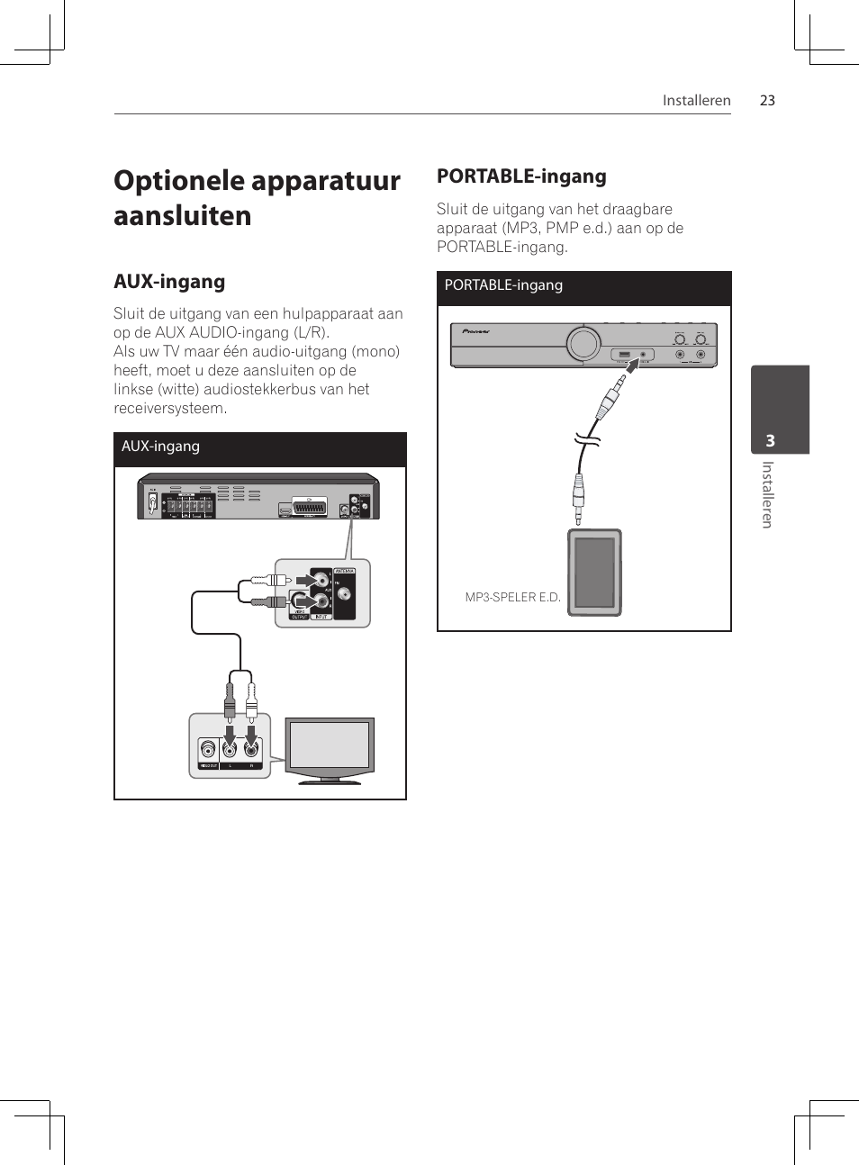 Optionele apparatuur aansluiten, Aux-ingang, Portable-ingang | Pioneer DCS-424K User Manual | Page 207 / 280