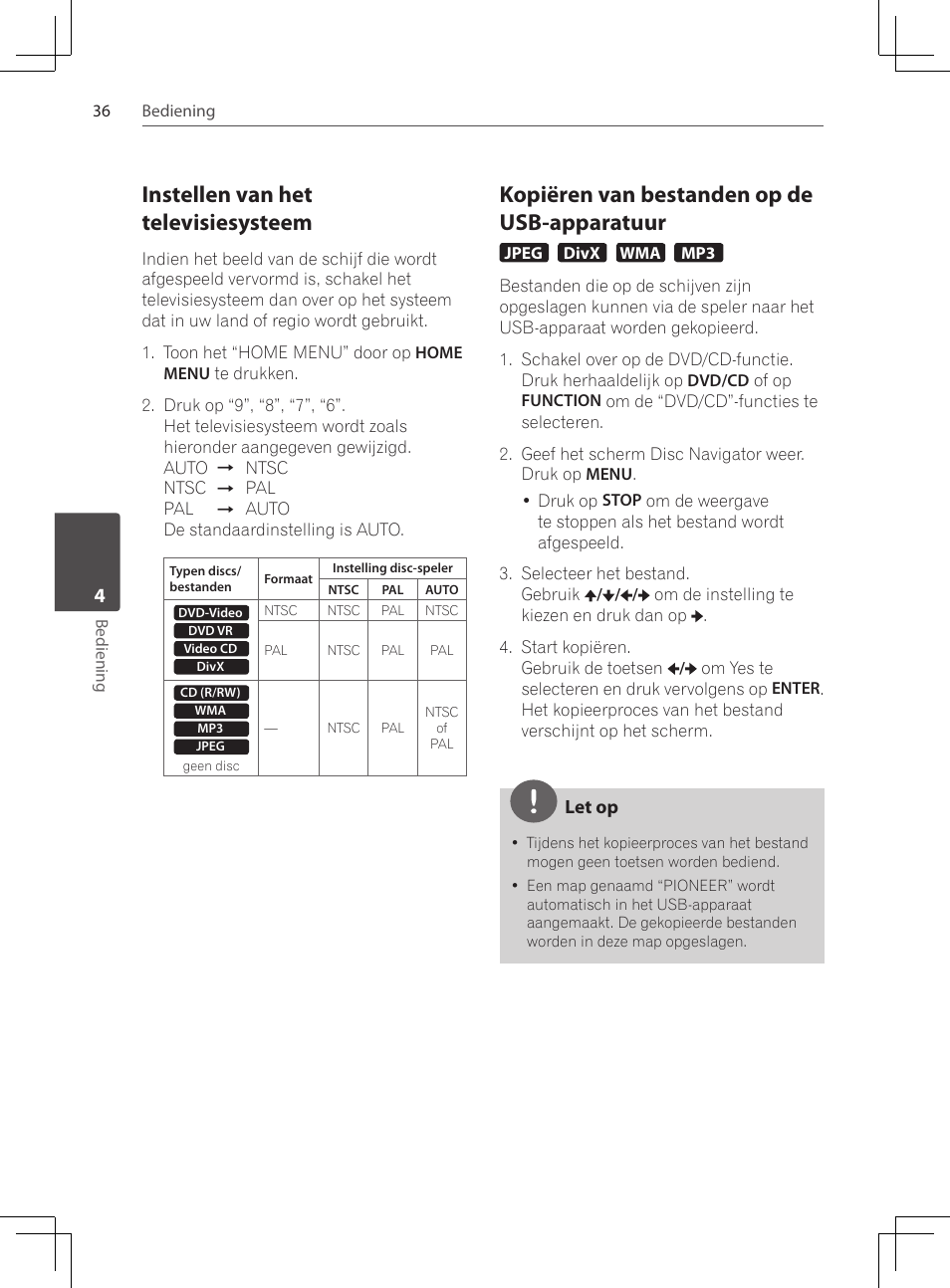 Instellen van het televisiesysteem, Kopiëren van bestanden op de usb-apparatuur | Pioneer DCS-424K User Manual | Page 220 / 280