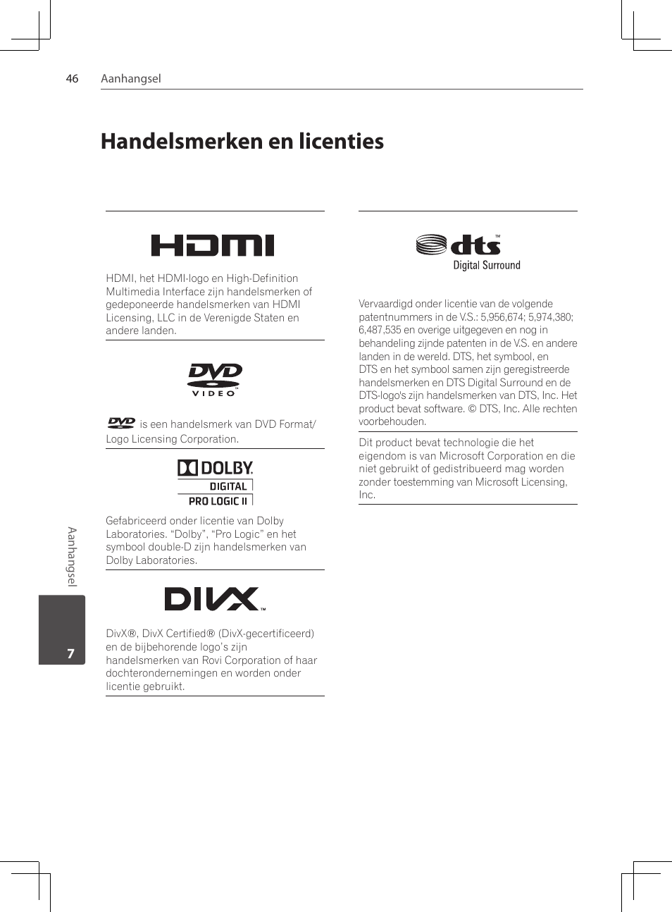 Handelsmerken en licenties | Pioneer DCS-424K User Manual | Page 230 / 280