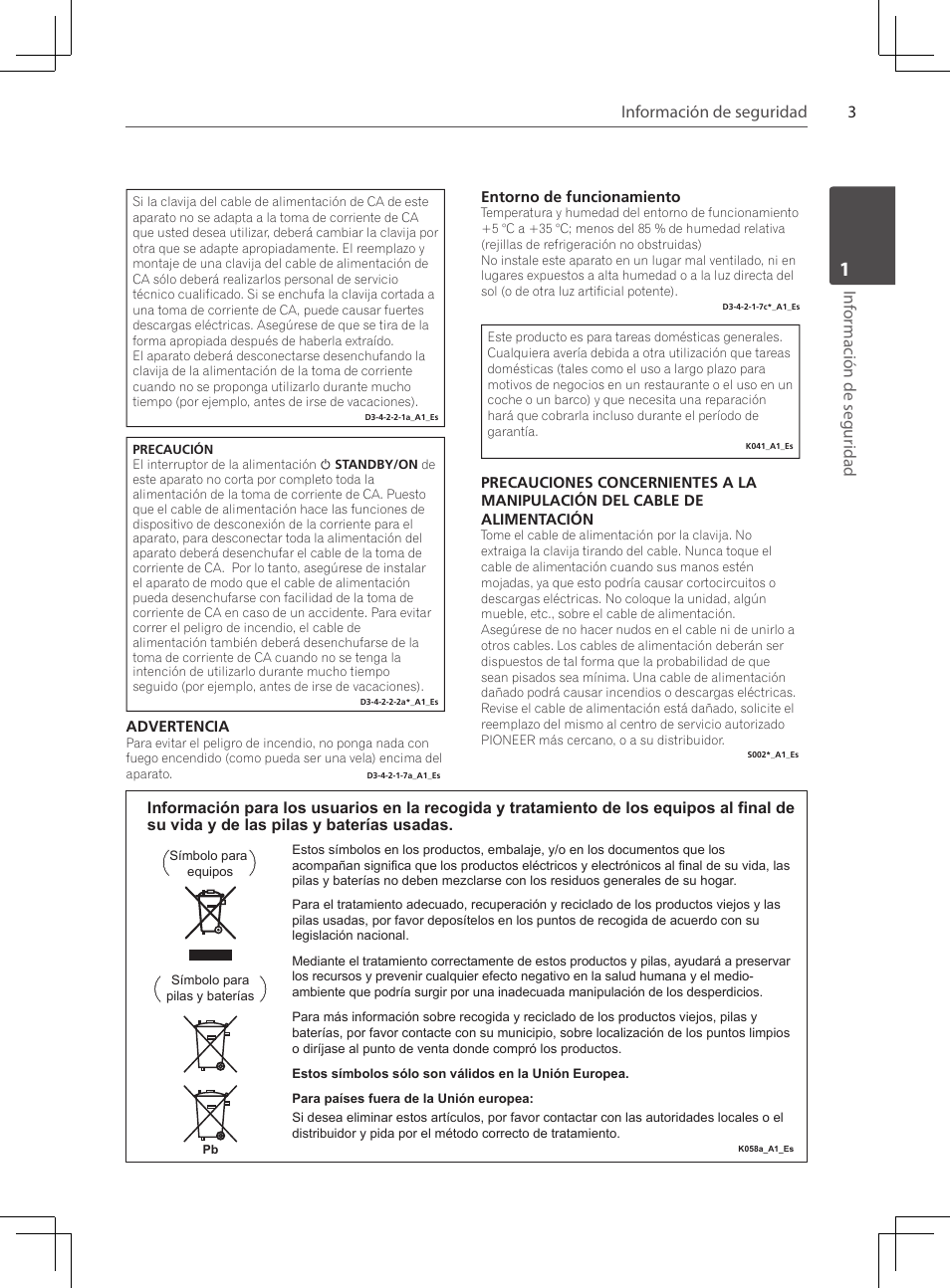 3información de seguridad, Inf or mación de segur idad | Pioneer DCS-424K User Manual | Page 233 / 280