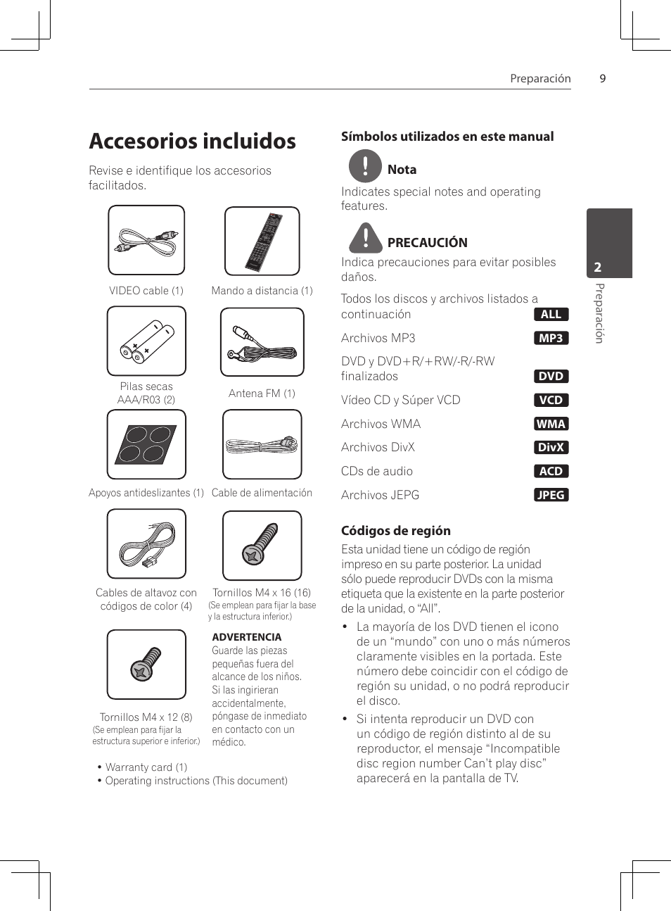Accesorios incluidos | Pioneer DCS-424K User Manual | Page 239 / 280
