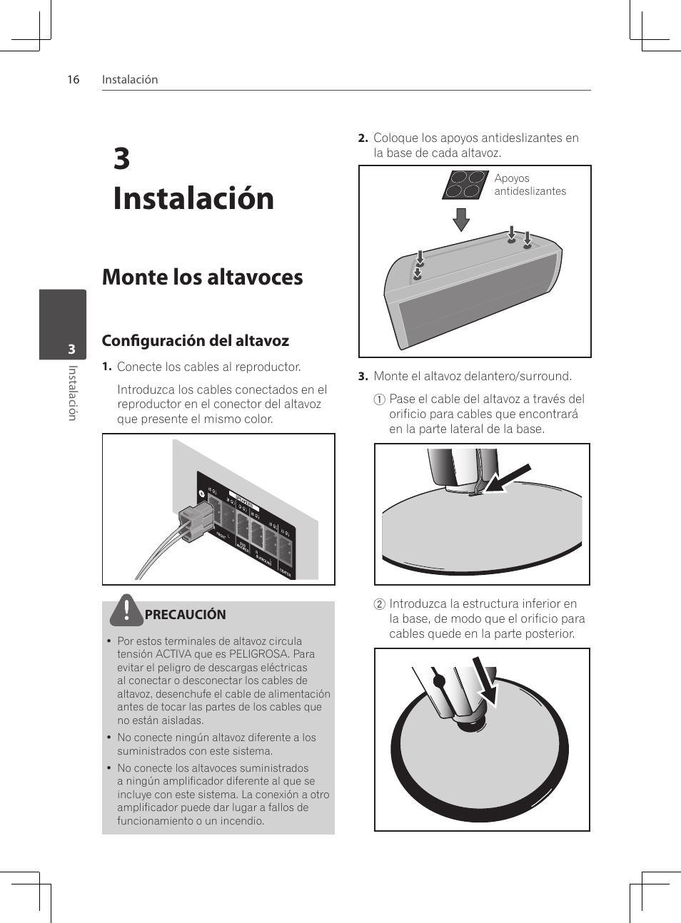 Monte los altavoces, Configuración del altavoz, 3instalación | Pioneer DCS-424K User Manual | Page 246 / 280