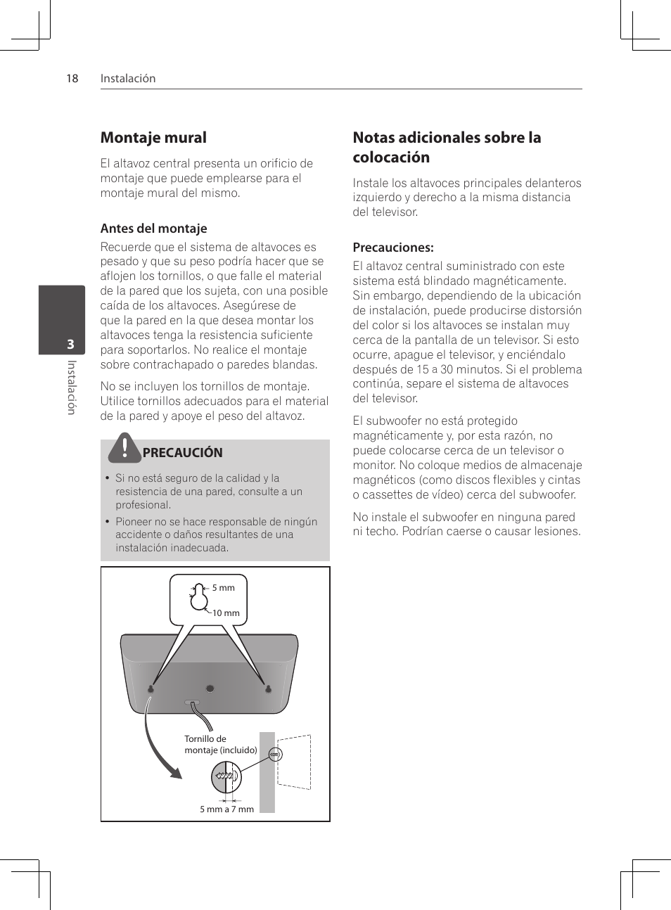 Montaje mural, Notas adicionales sobre la, Colocación | Notas adicionales sobre la colocación | Pioneer DCS-424K User Manual | Page 248 / 280