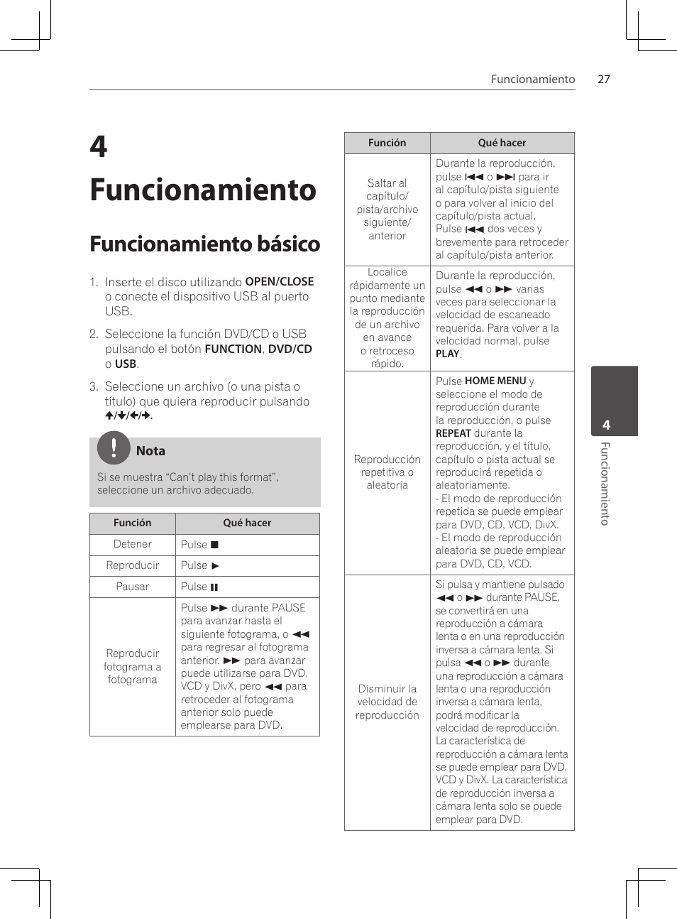 Funcionamiento básico, 4 funcionamiento | Pioneer DCS-424K User Manual | Page 257 / 280
