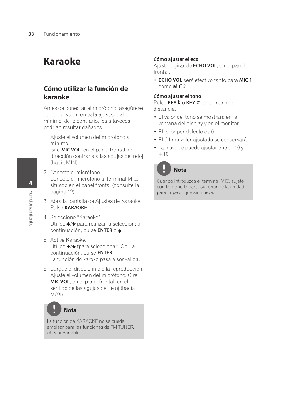 38 karaoke 38, Cómo utilizar la función de karaoke, Karaoke | Pioneer DCS-424K User Manual | Page 268 / 280