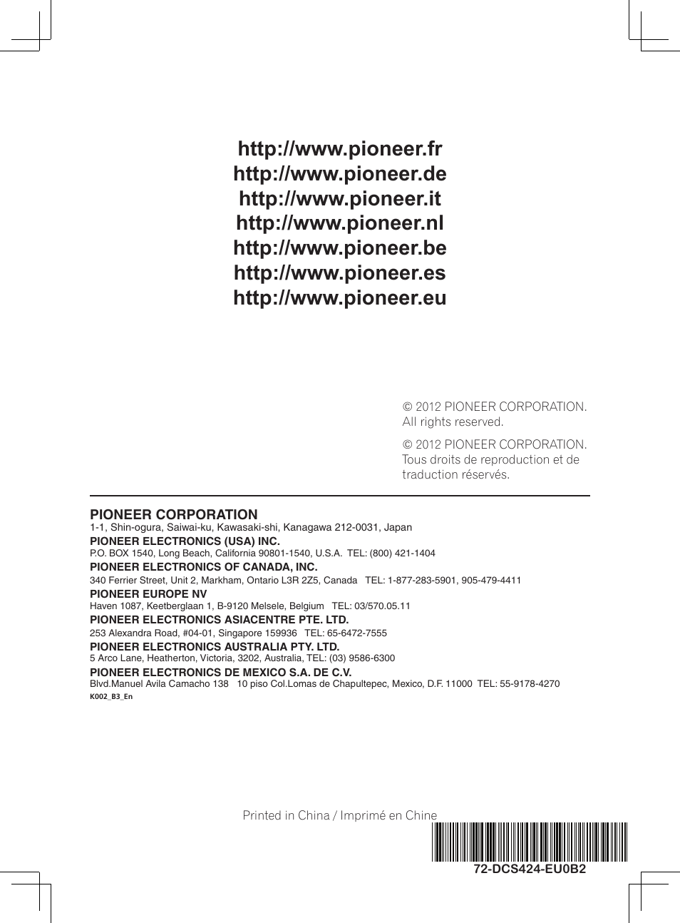Pioneer DCS-424K User Manual | Page 280 / 280