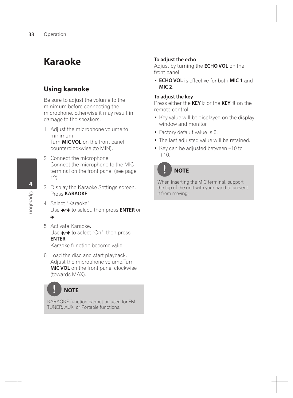 38 karaoke 38, Using karaoke, Karaoke | Pioneer DCS-424K User Manual | Page 38 / 280