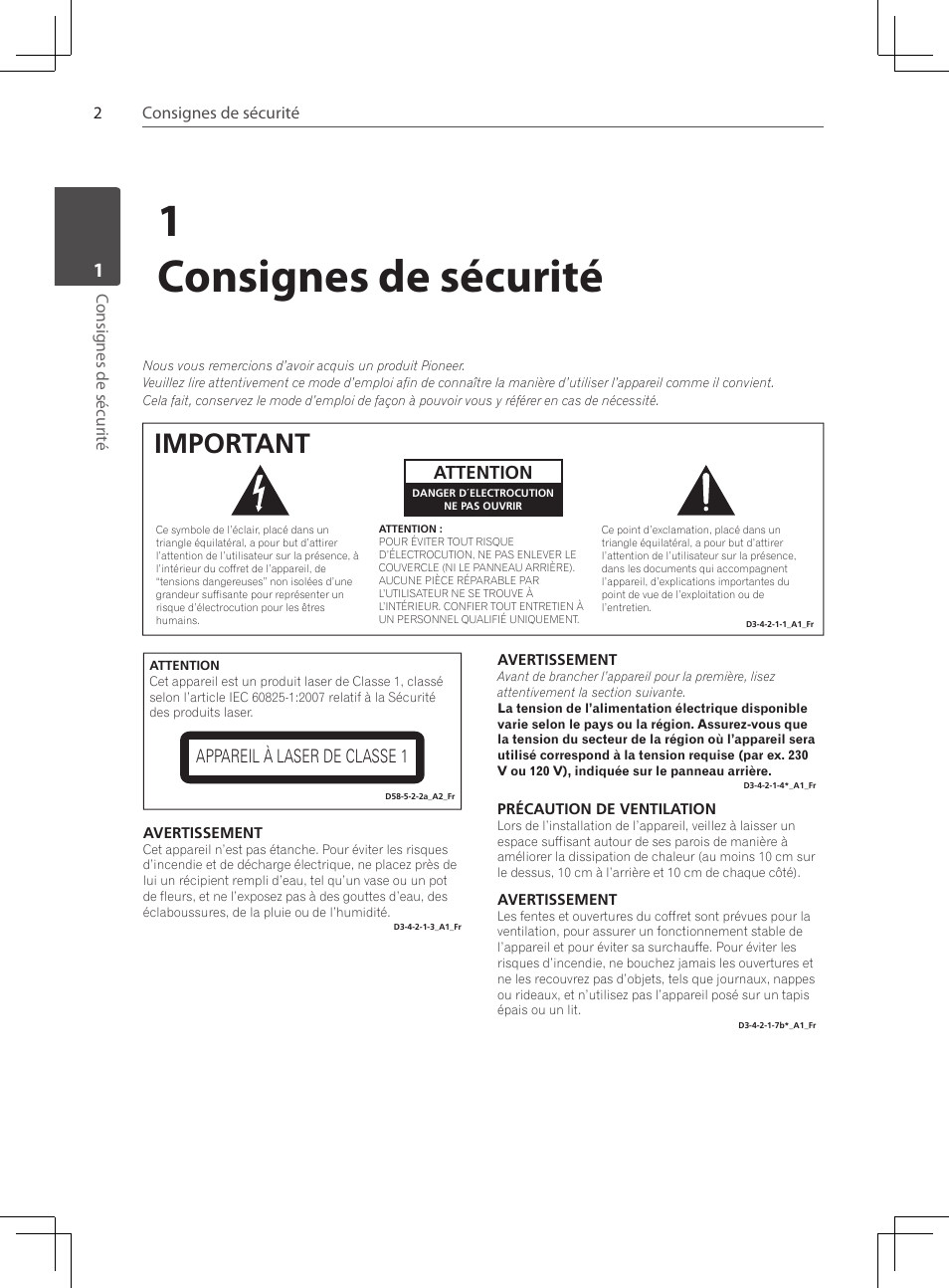 1consignes de sécurité, Important | Pioneer DCS-424K User Manual | Page 48 / 280