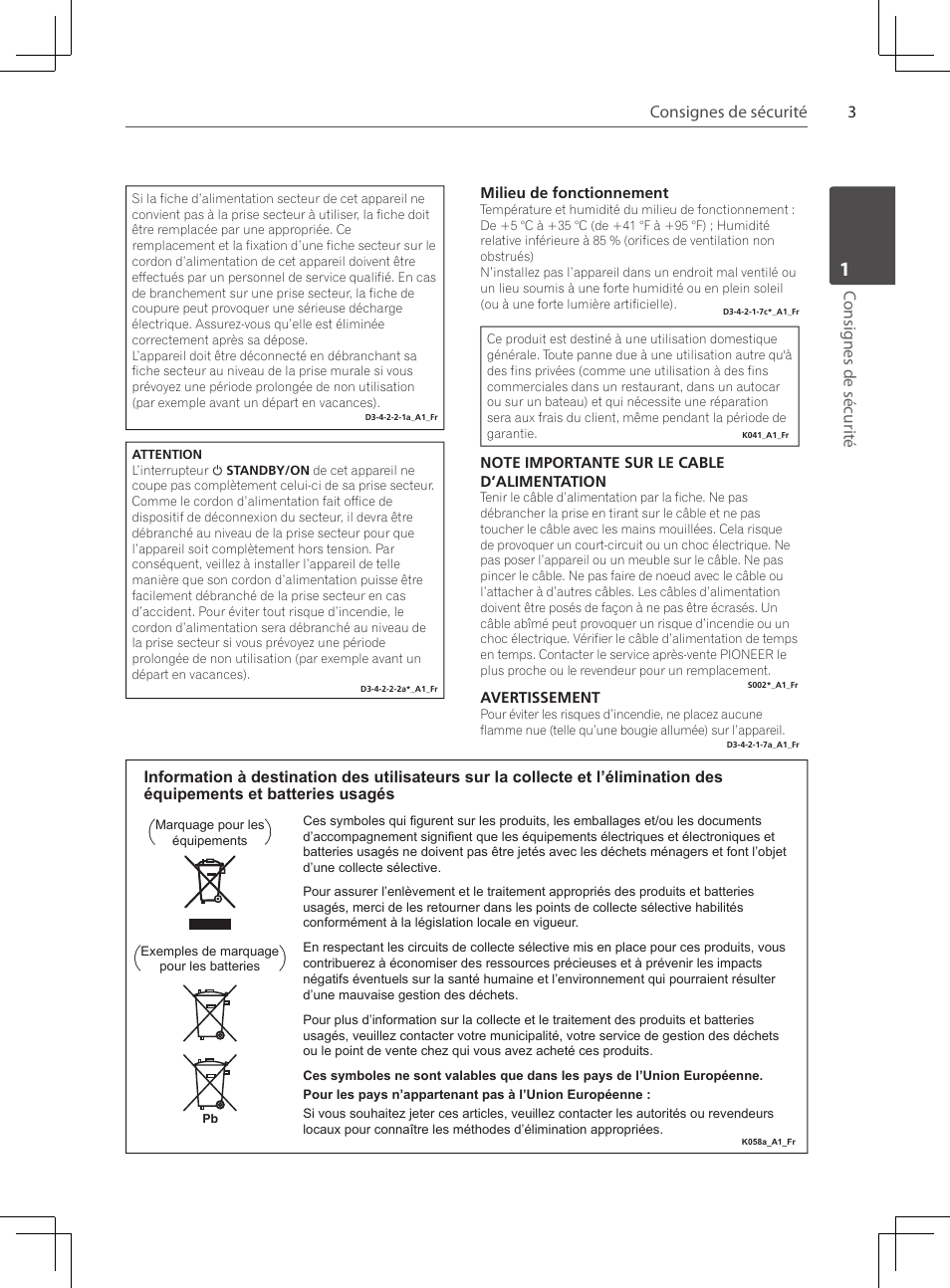 3consignes de sécurité, Consig nes de sécur ité | Pioneer DCS-424K User Manual | Page 49 / 280