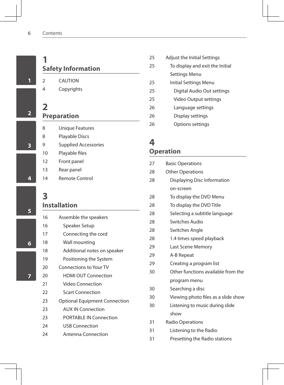 Safety information, Preparation, Installation | Operation | Pioneer DCS-424K User Manual | Page 6 / 280