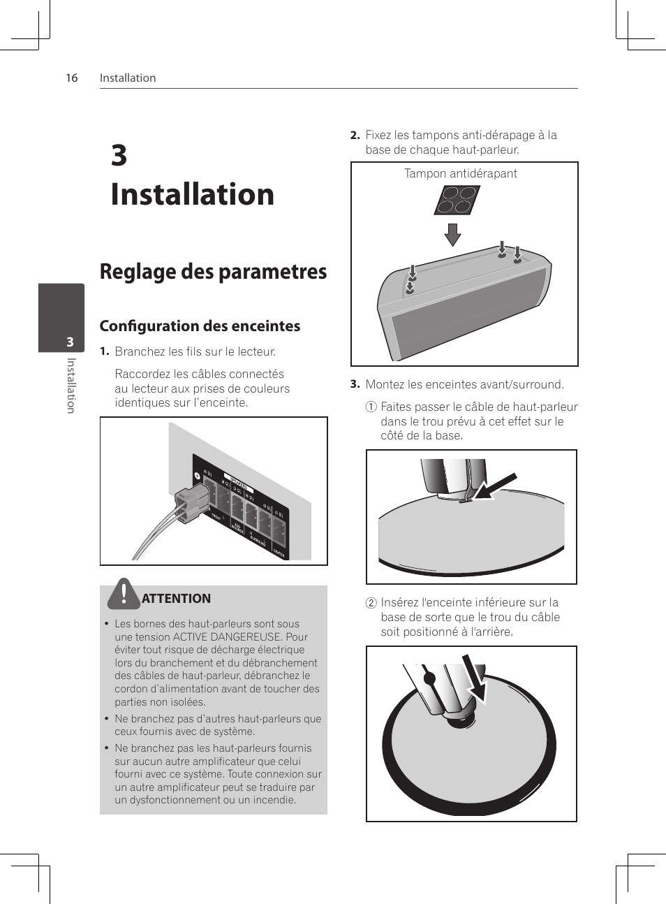 Reglage des parametres, Configuration des enceintes, 3installation | Pioneer DCS-424K User Manual | Page 62 / 280