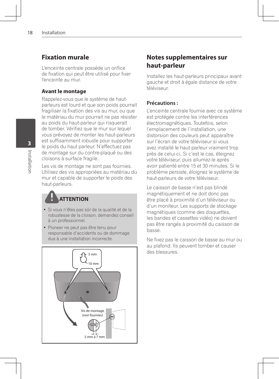 Fixation murale, Notes supplementaires sur haut- parleur | Pioneer DCS-424K User Manual | Page 64 / 280