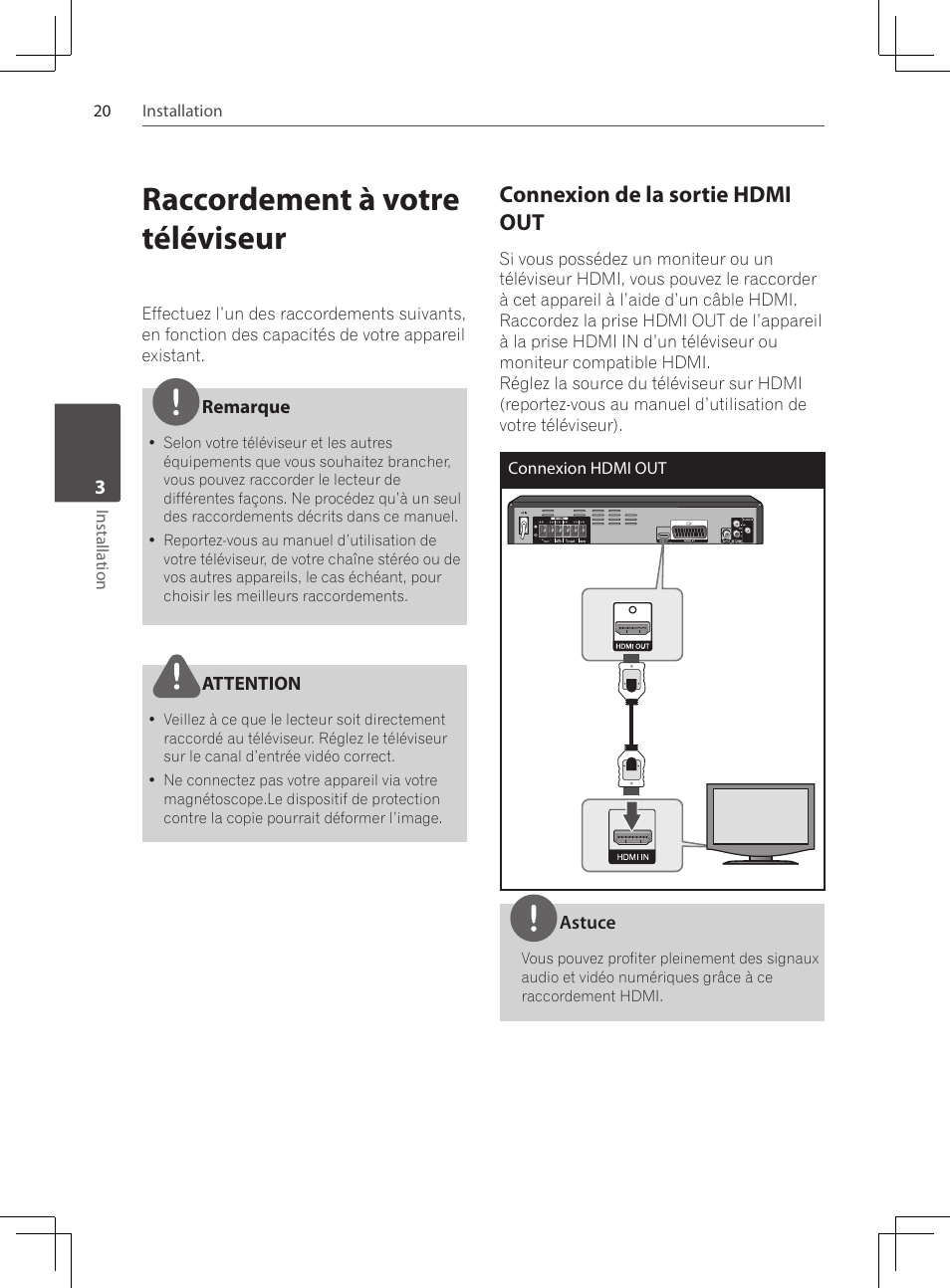 Raccordement à votre téléviseur, Connexion de la sortie hdmi out | Pioneer DCS-424K User Manual | Page 66 / 280