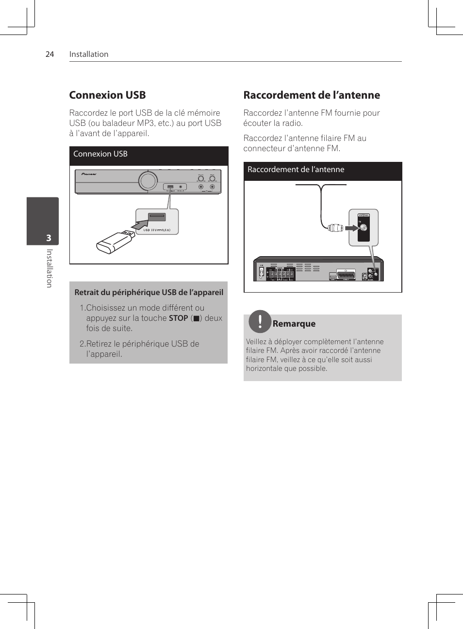 Connexion usb, Raccordement de l’antenne | Pioneer DCS-424K User Manual | Page 70 / 280