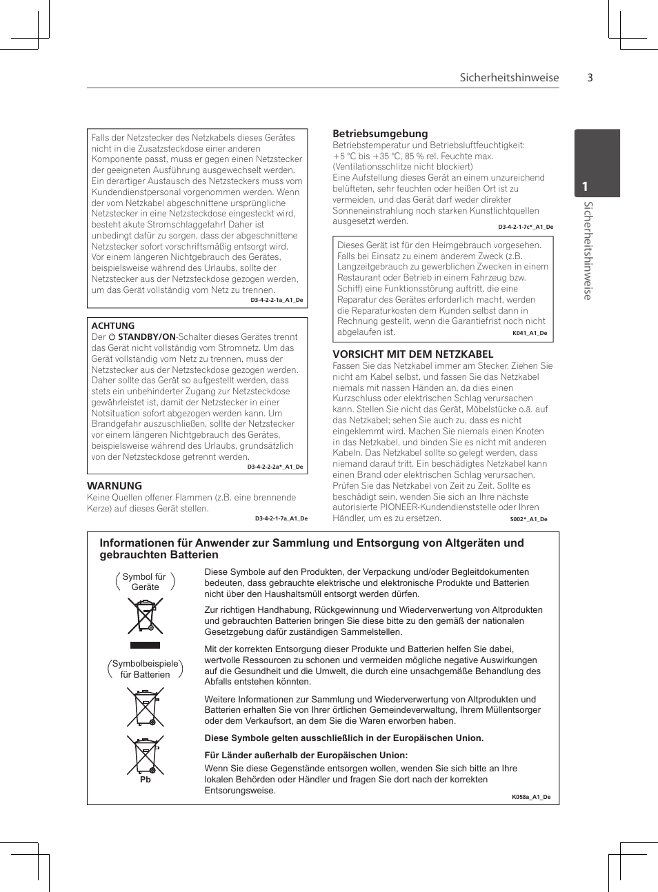 3sicherheitshinweise, Sicher heitshin w eise | Pioneer DCS-424K User Manual | Page 95 / 280