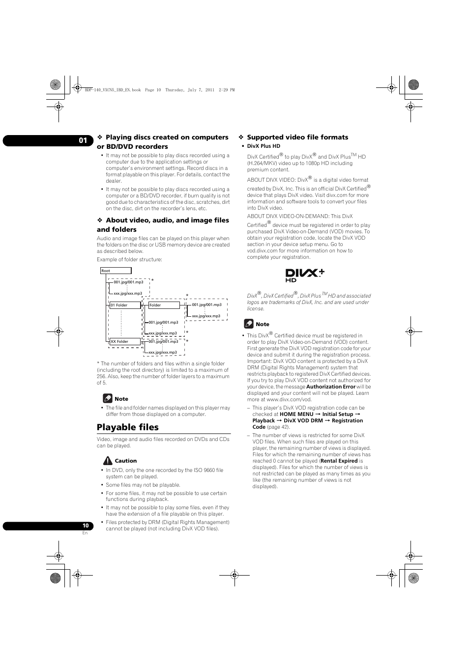 Playable files | Pioneer BDP-440 User Manual | Page 10 / 64