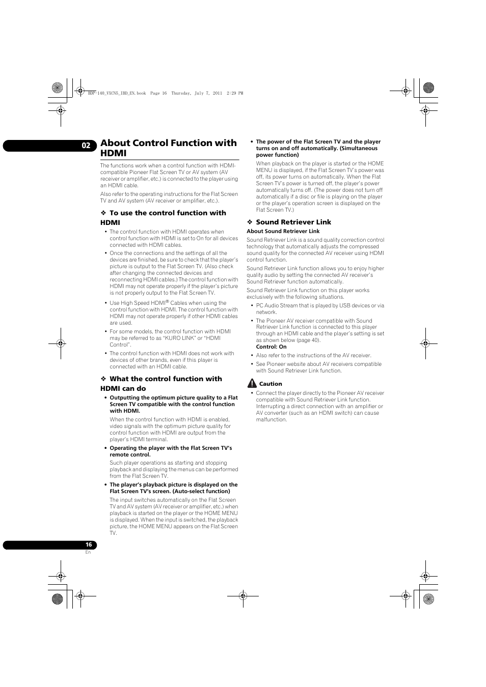 About control function with hdmi | Pioneer BDP-440 User Manual | Page 16 / 64