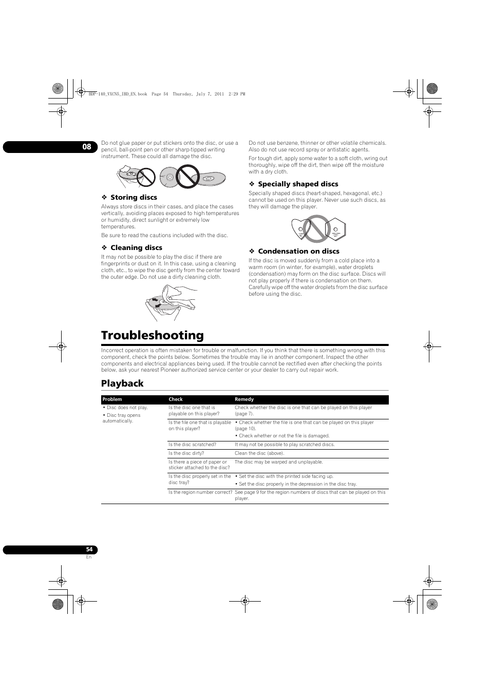 Troubleshooting, Playback | Pioneer BDP-440 User Manual | Page 54 / 64