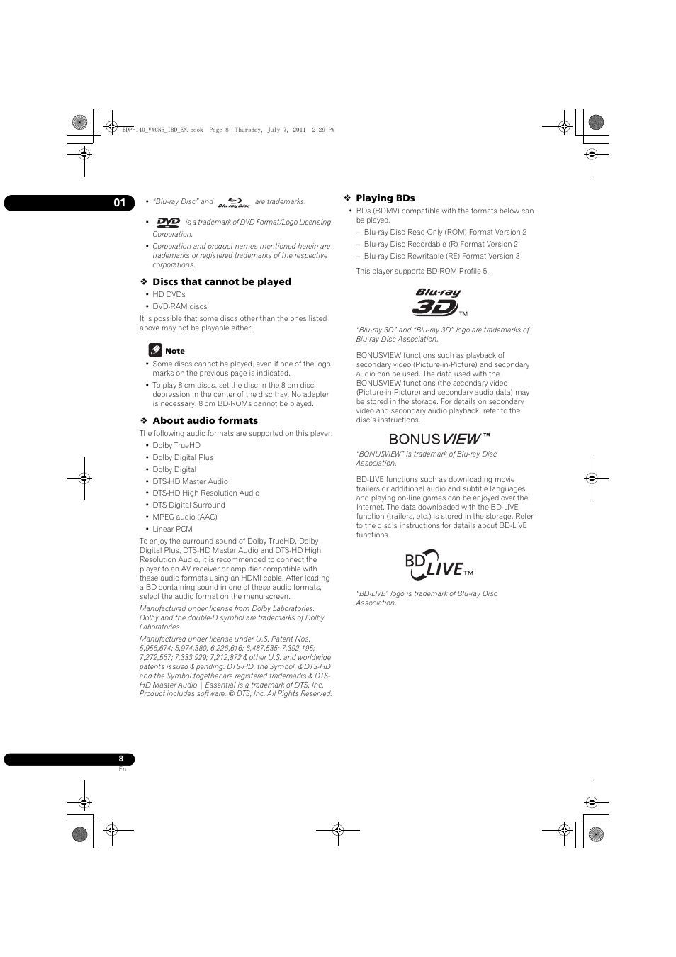 Pioneer BDP-440 User Manual | Page 8 / 64