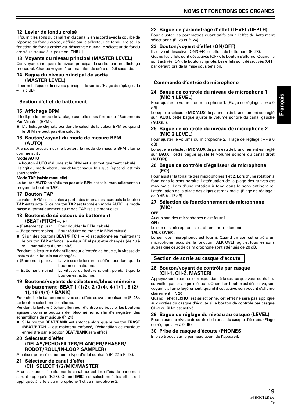 Fran ç ais | Pioneer DJM-400 User Manual | Page 19 / 76