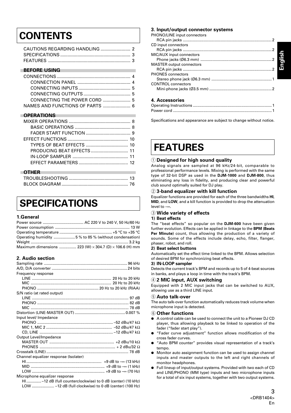 Pioneer DJM-400 User Manual | Page 3 / 76