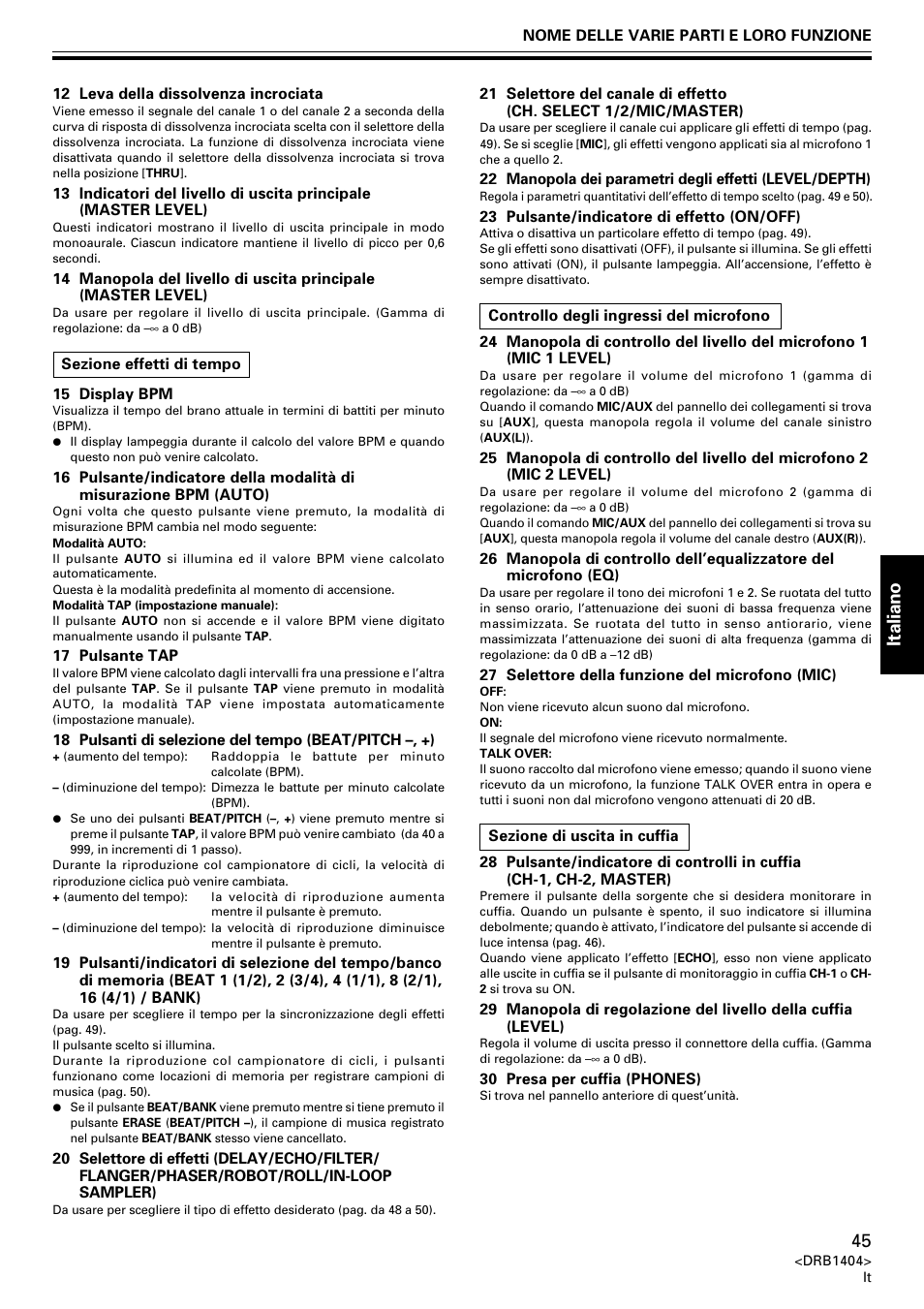 Italiano | Pioneer DJM-400 User Manual | Page 45 / 76