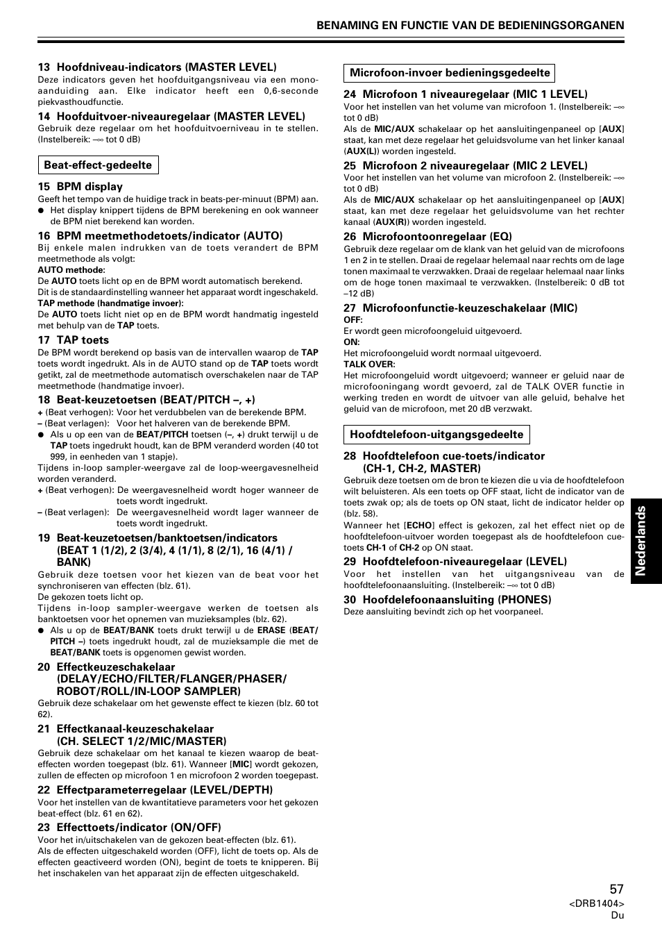 Nederlands | Pioneer DJM-400 User Manual | Page 57 / 76