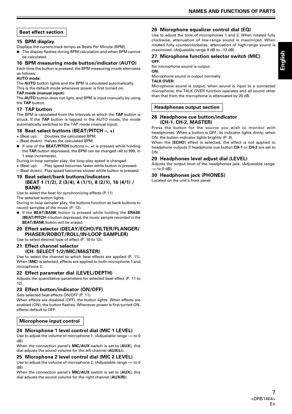 English | Pioneer DJM-400 User Manual | Page 7 / 76