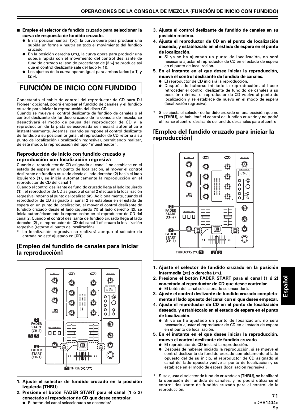Función de inicio con fundido, Espa ñ ol | Pioneer DJM-400 User Manual | Page 71 / 76