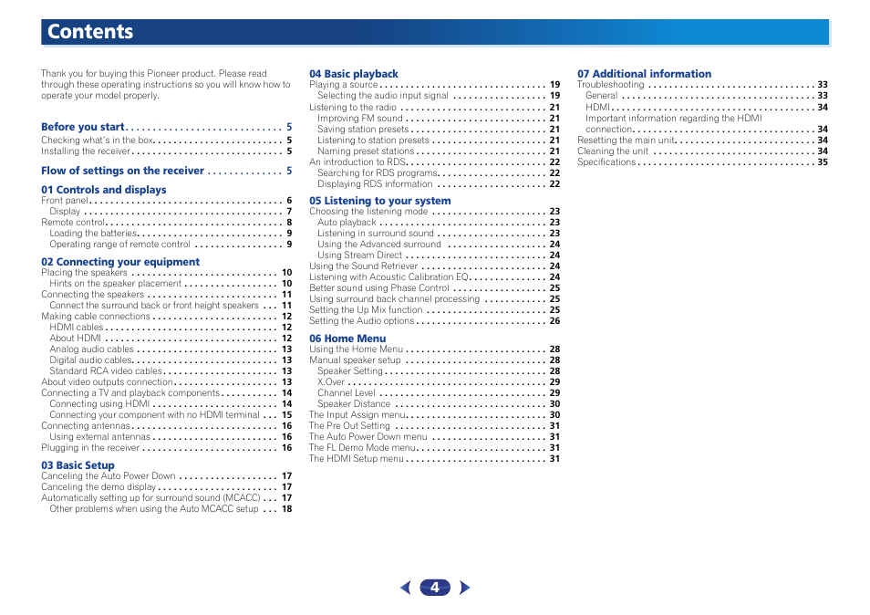 Pioneer VSX-422-S User Manual | Page 4 / 36