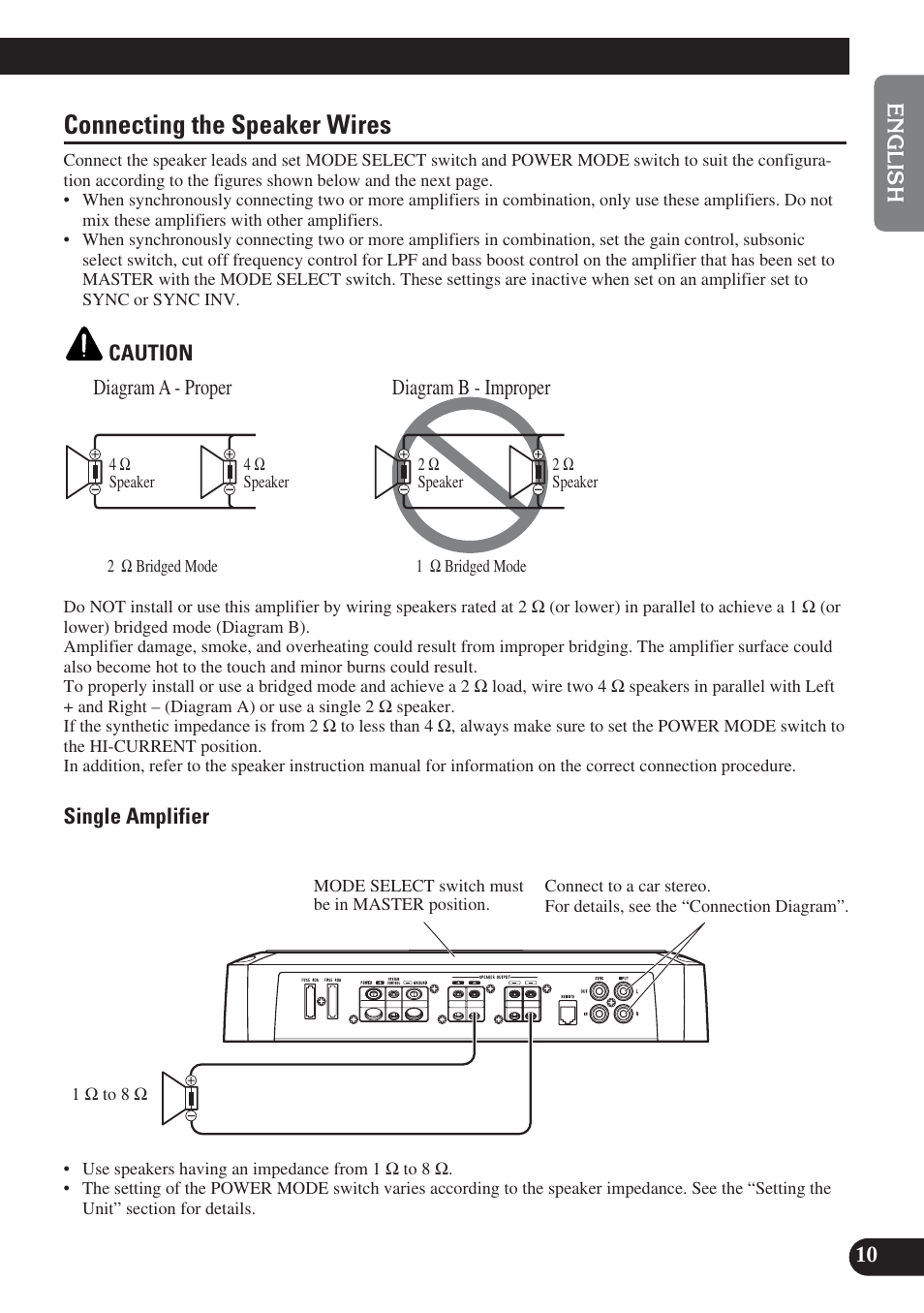 Connecting the speaker wires | Pioneer PRS-D1200M User Manual | Page 11 / 114