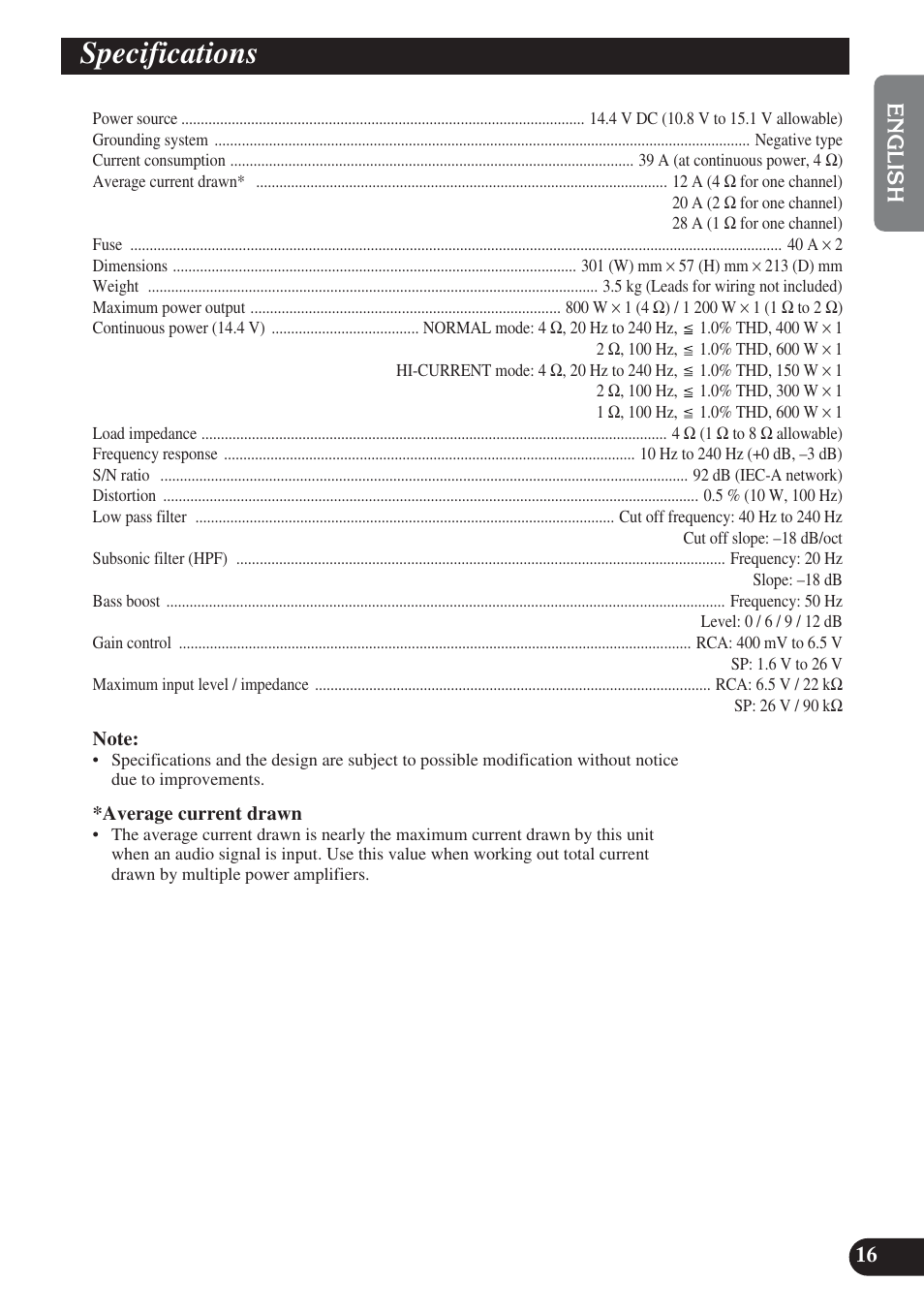 Specifications | Pioneer PRS-D1200M User Manual | Page 17 / 114