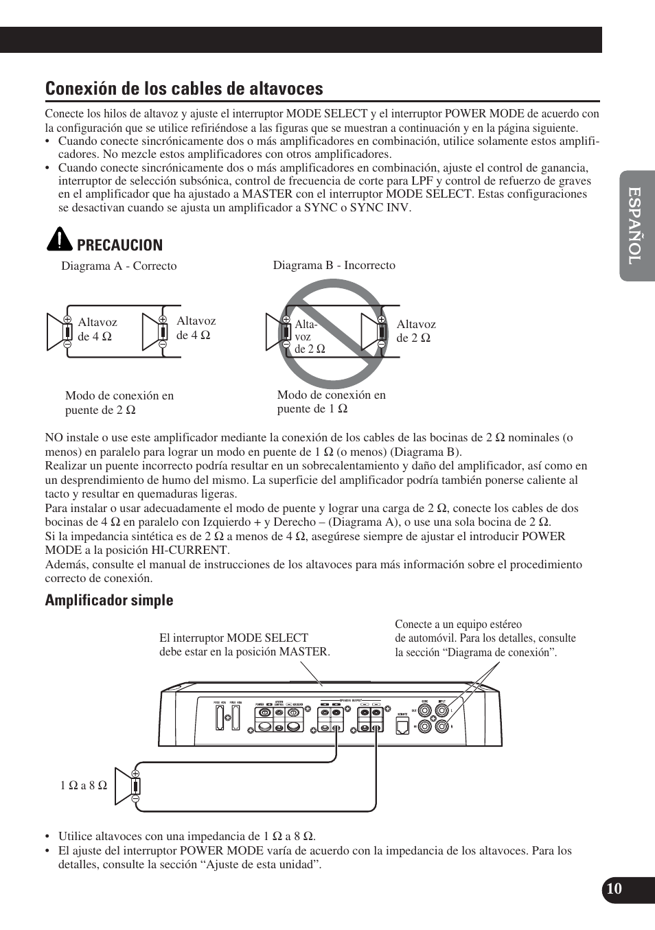 Conexión de los cables de altavoces | Pioneer PRS-D1200M User Manual | Page 27 / 114