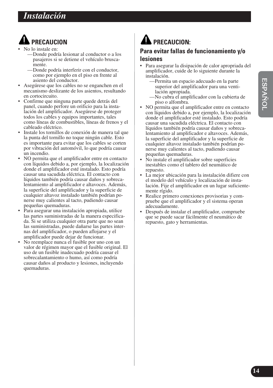 Instalación | Pioneer PRS-D1200M User Manual | Page 31 / 114