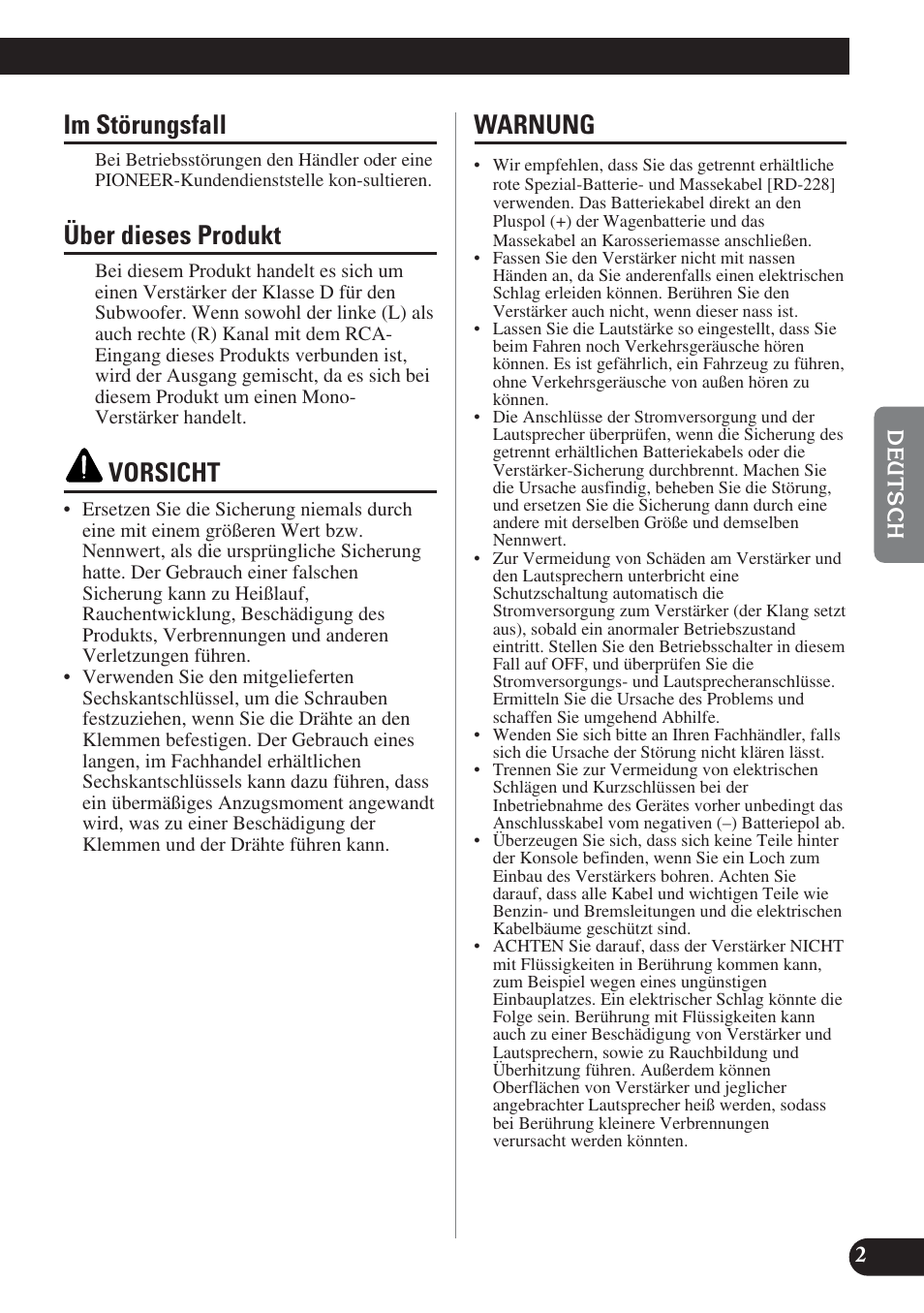 Im störungsfall, Über dieses produkt, Vorsicht | Warnung | Pioneer PRS-D1200M User Manual | Page 35 / 114