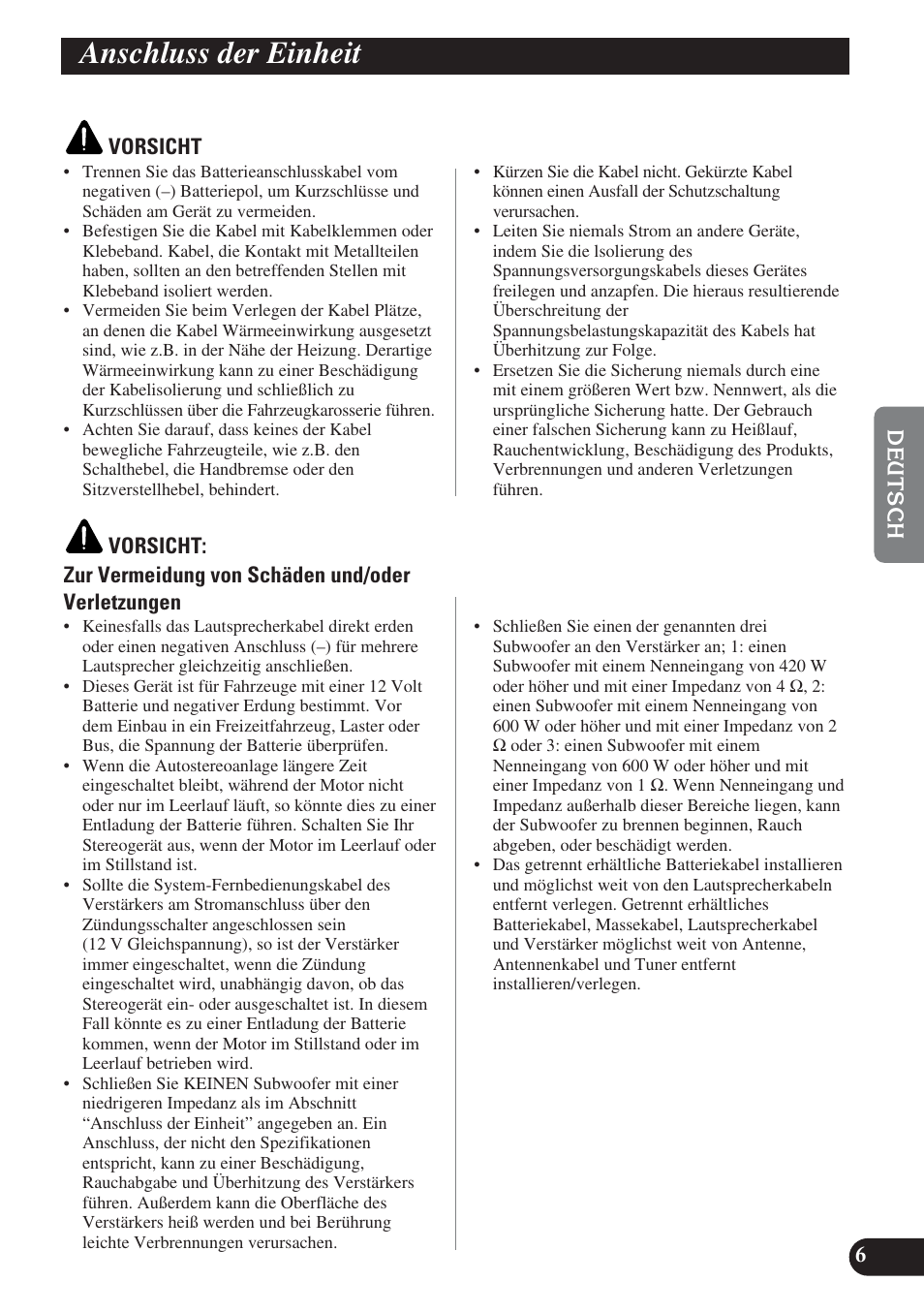 Anschluss der einheit | Pioneer PRS-D1200M User Manual | Page 39 / 114