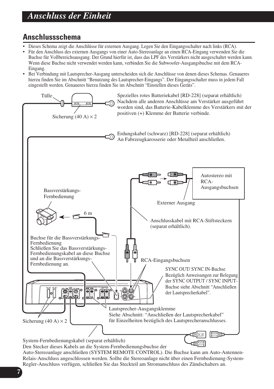 Anschlussschema, Anschluss der einheit | Pioneer PRS-D1200M User Manual | Page 40 / 114