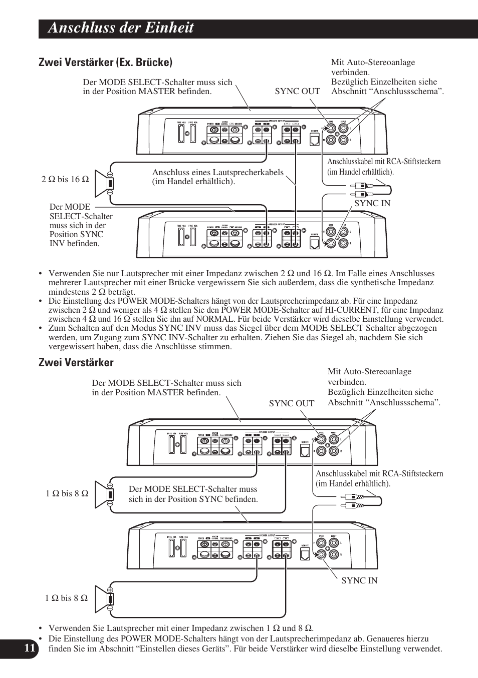 Anschluss der einheit | Pioneer PRS-D1200M User Manual | Page 44 / 114