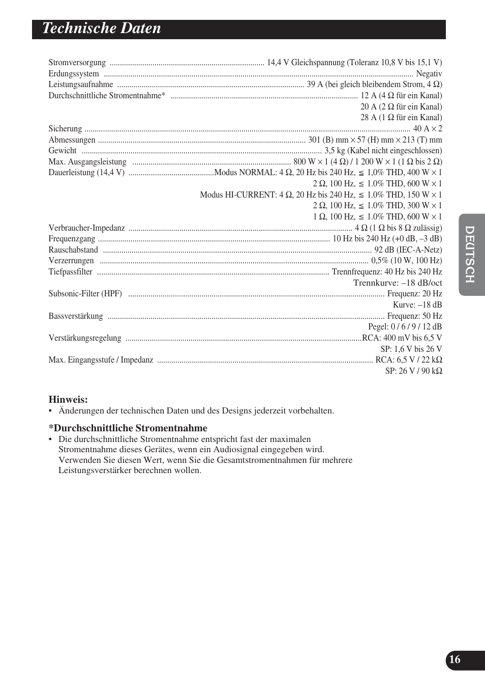 Technische daten | Pioneer PRS-D1200M User Manual | Page 49 / 114