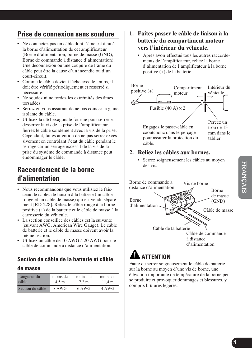 Prise de connexion sans soudure, Raccordement de la borne d’alimentation | Pioneer PRS-D1200M User Manual | Page 57 / 114