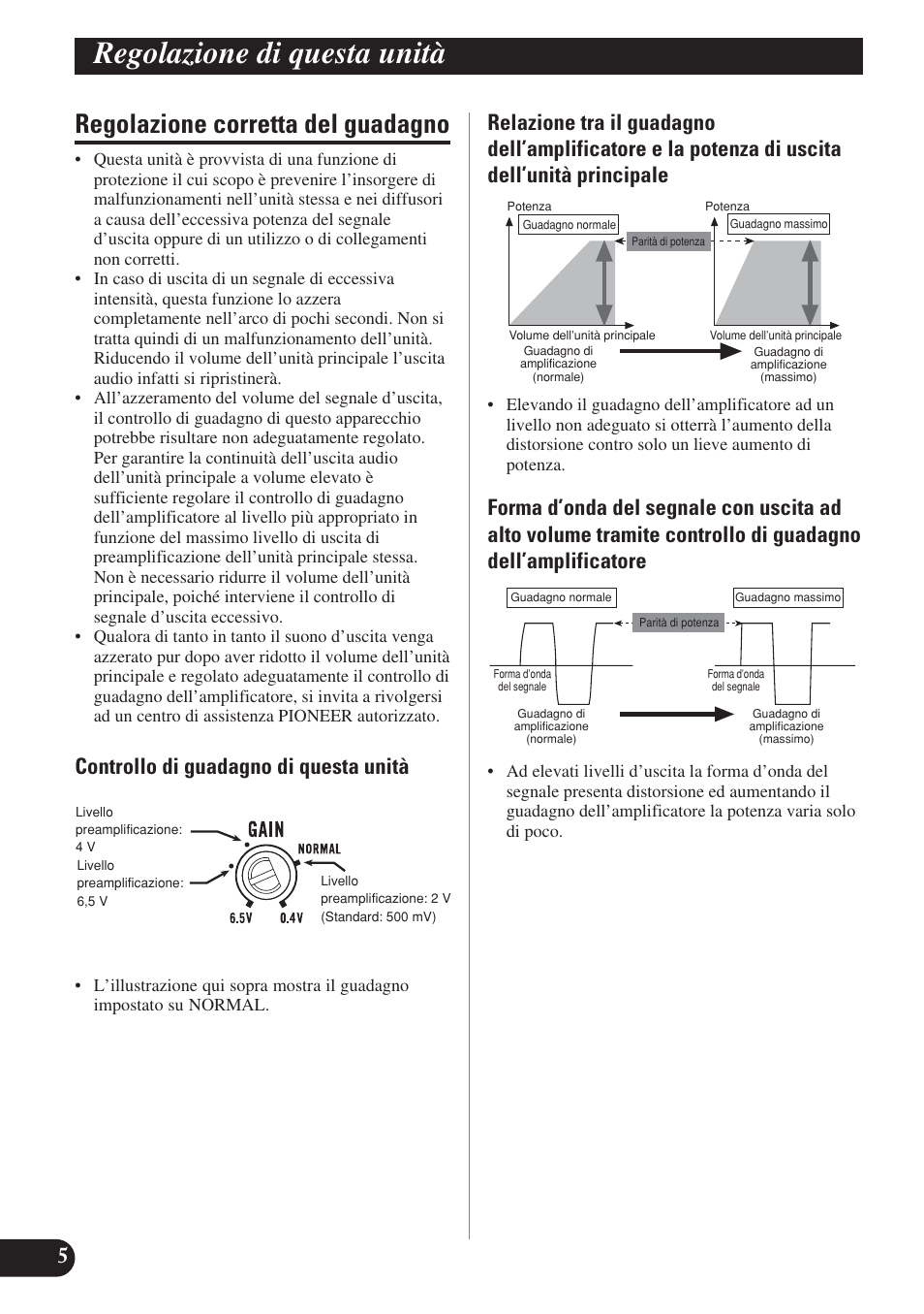 Regolazione corretta del guadagno, Regolazione di questa unità, Controllo di guadagno di questa unità | Pioneer PRS-D1200M User Manual | Page 70 / 114