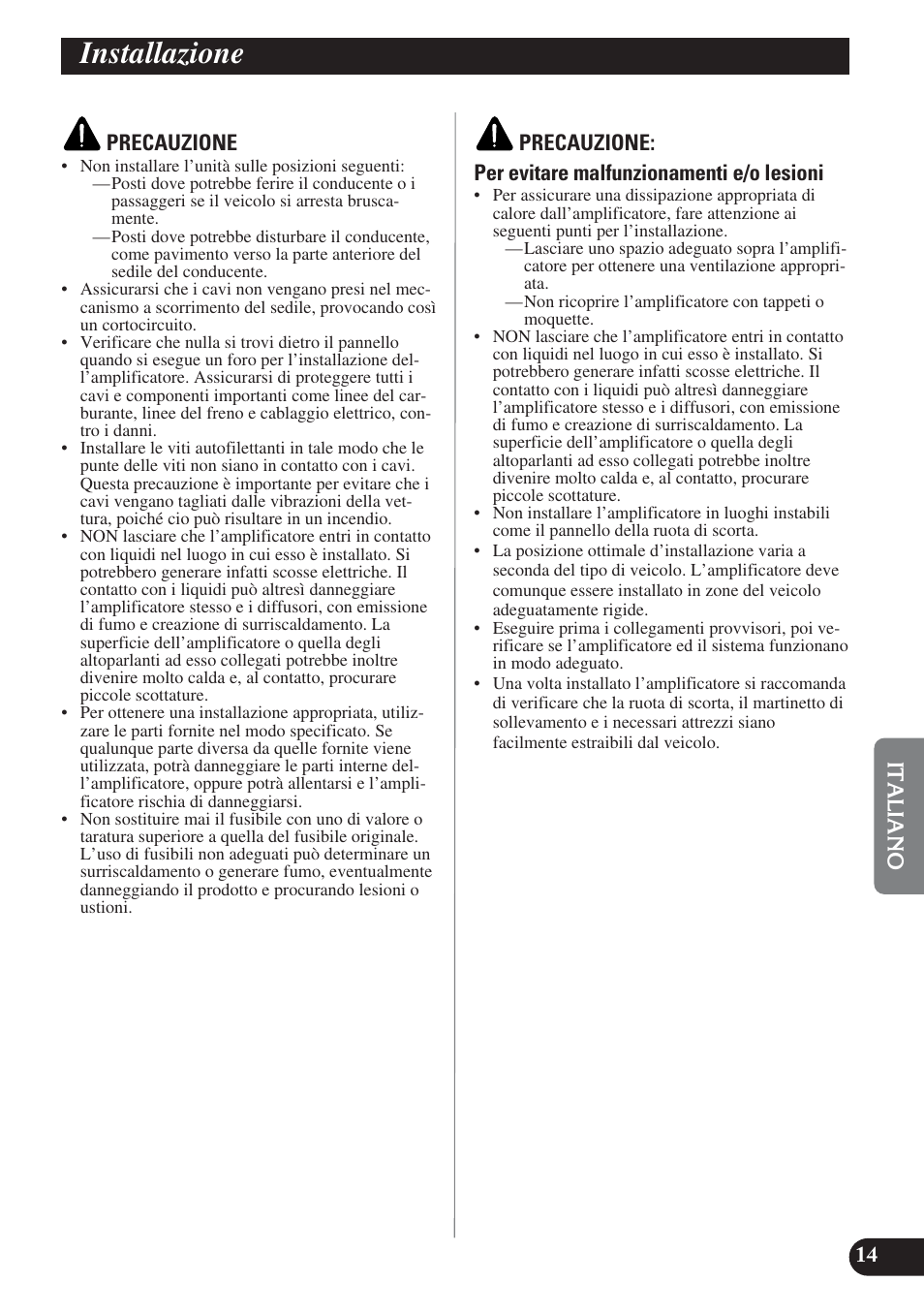 Installazione | Pioneer PRS-D1200M User Manual | Page 79 / 114