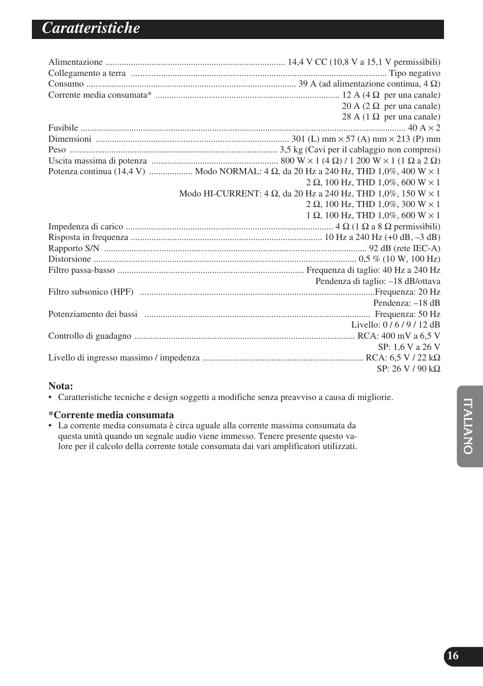 Caratteristiche | Pioneer PRS-D1200M User Manual | Page 81 / 114