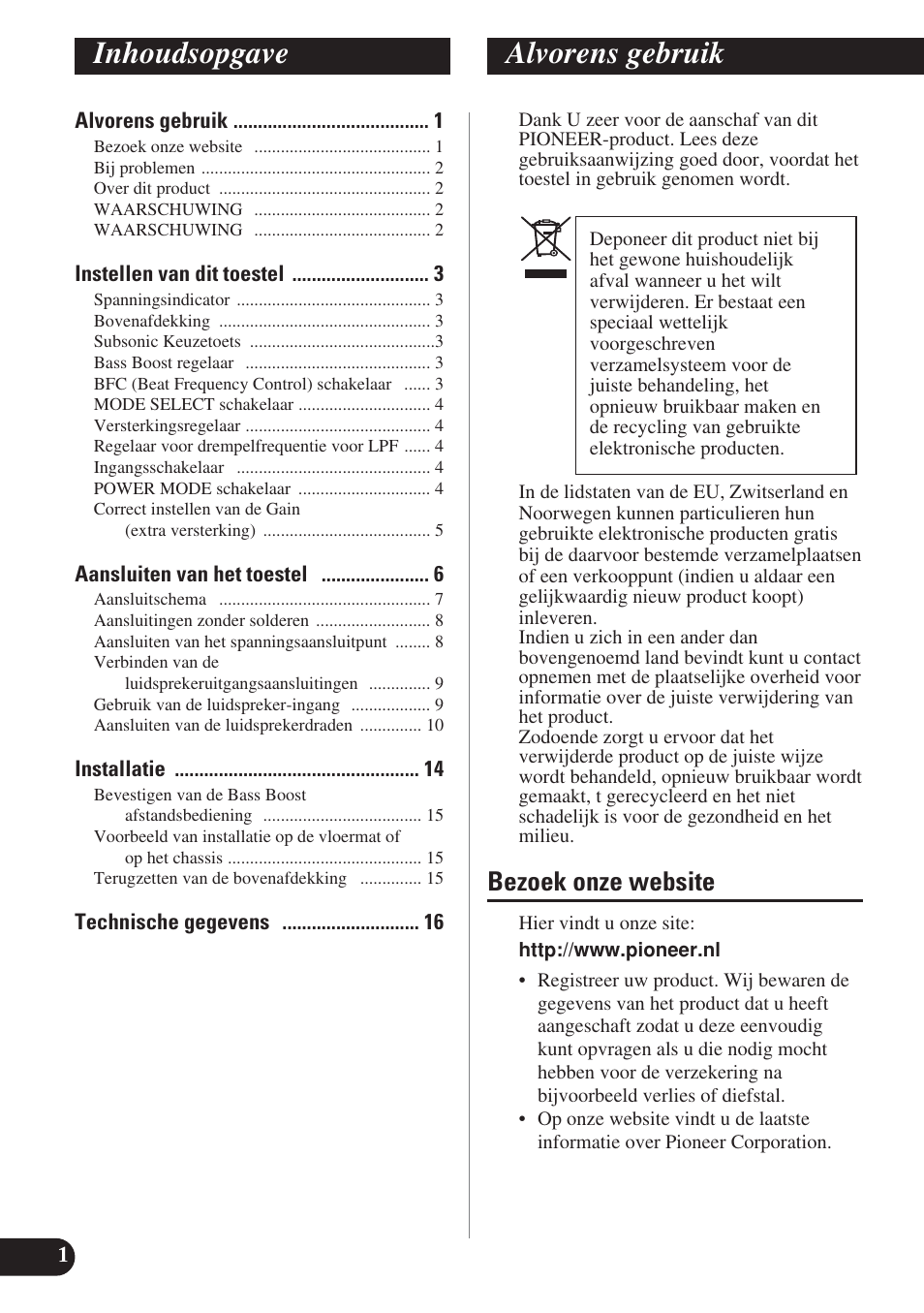 Nederlands, Inhoudsopgave alvorens gebruik, Bezoek onze website | Pioneer PRS-D1200M User Manual | Page 82 / 114