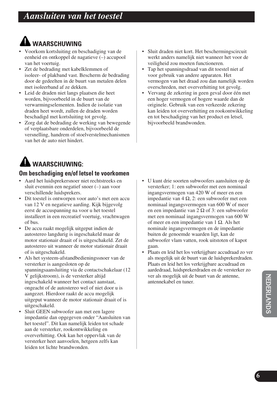 Aansluiten van het toestel | Pioneer PRS-D1200M User Manual | Page 87 / 114