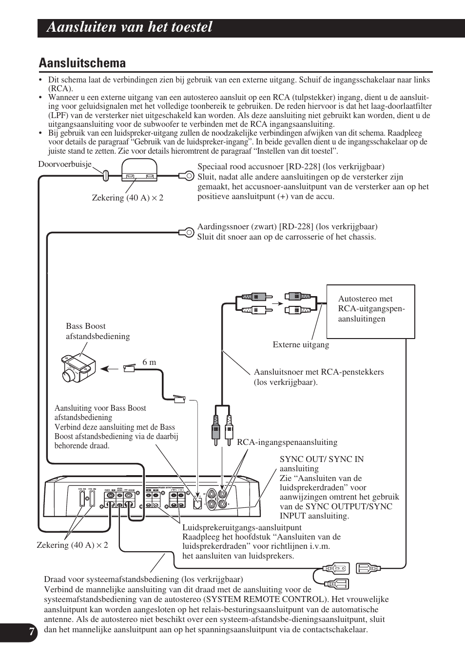 Aansluitschema, Aansluiten van het toestel | Pioneer PRS-D1200M User Manual | Page 88 / 114