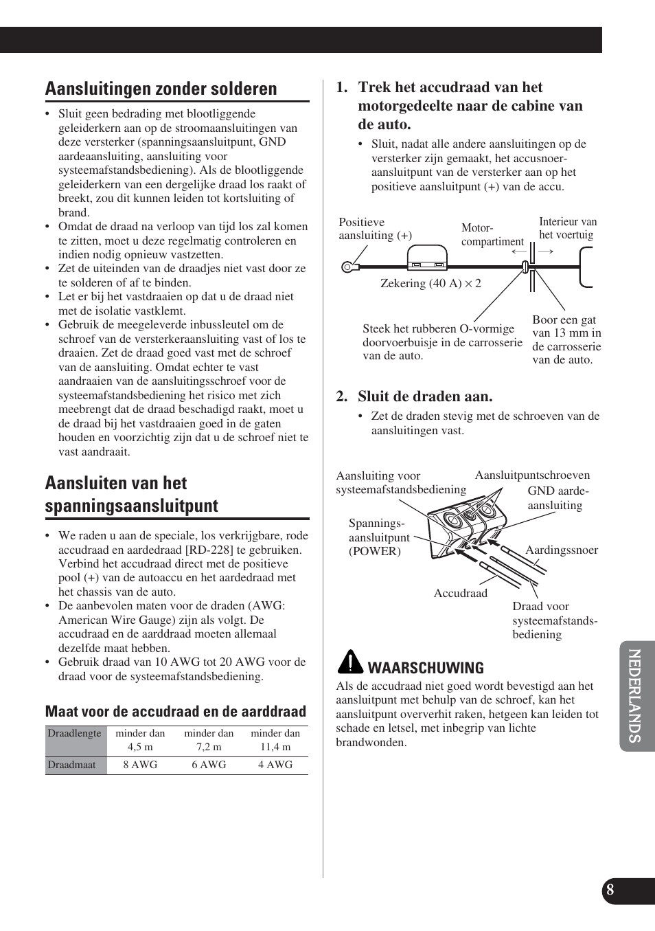 Aansluitingen zonder solderen, Aansluiten van het spanningsaansluitpunt | Pioneer PRS-D1200M User Manual | Page 89 / 114