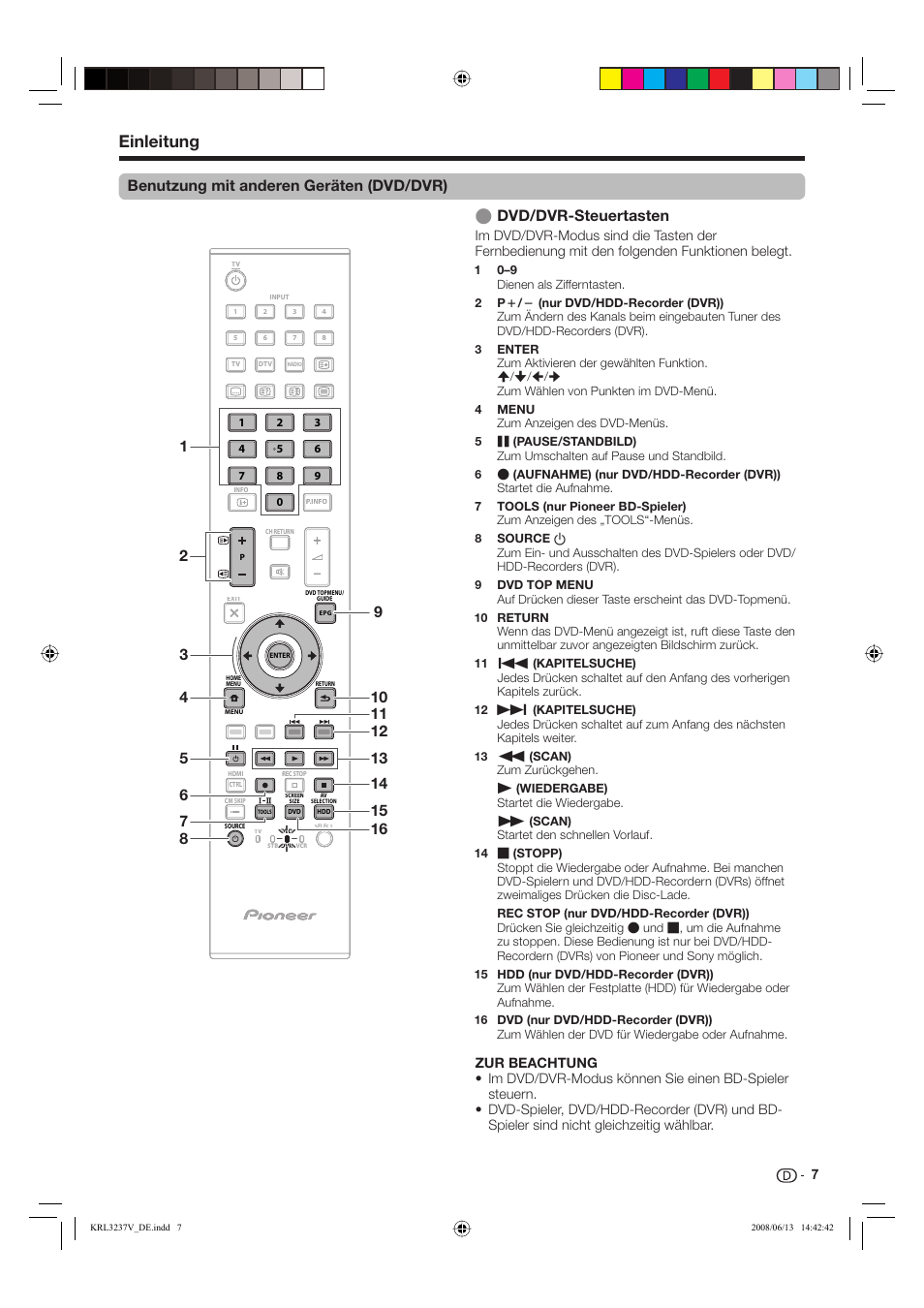 Einleitung, Benutzung mit anderen geräten (dvd/dvr) | Pioneer KRL-32V User Manual | Page 106 / 340