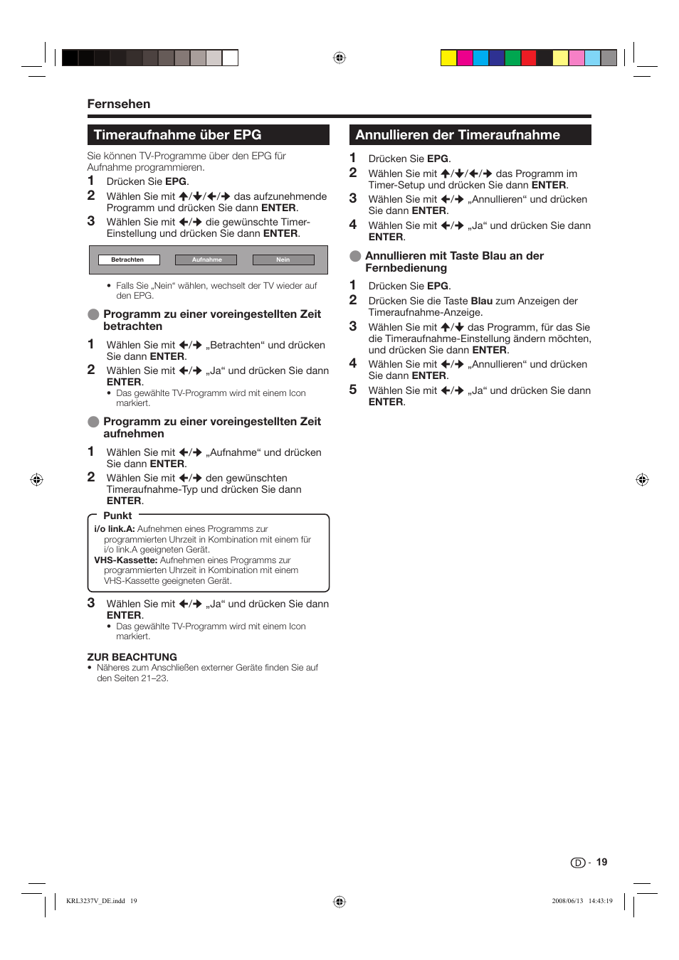 Timeraufnahme über epg, Annullieren der timeraufnahme | Pioneer KRL-32V User Manual | Page 118 / 340